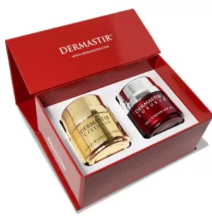 Confezione regalo Dermastir Duo – Gold Cream e Day Cream Tinted. Protezione SPF30+ colorata, idratazione profonda e rigenerazione per una pelle splendida.